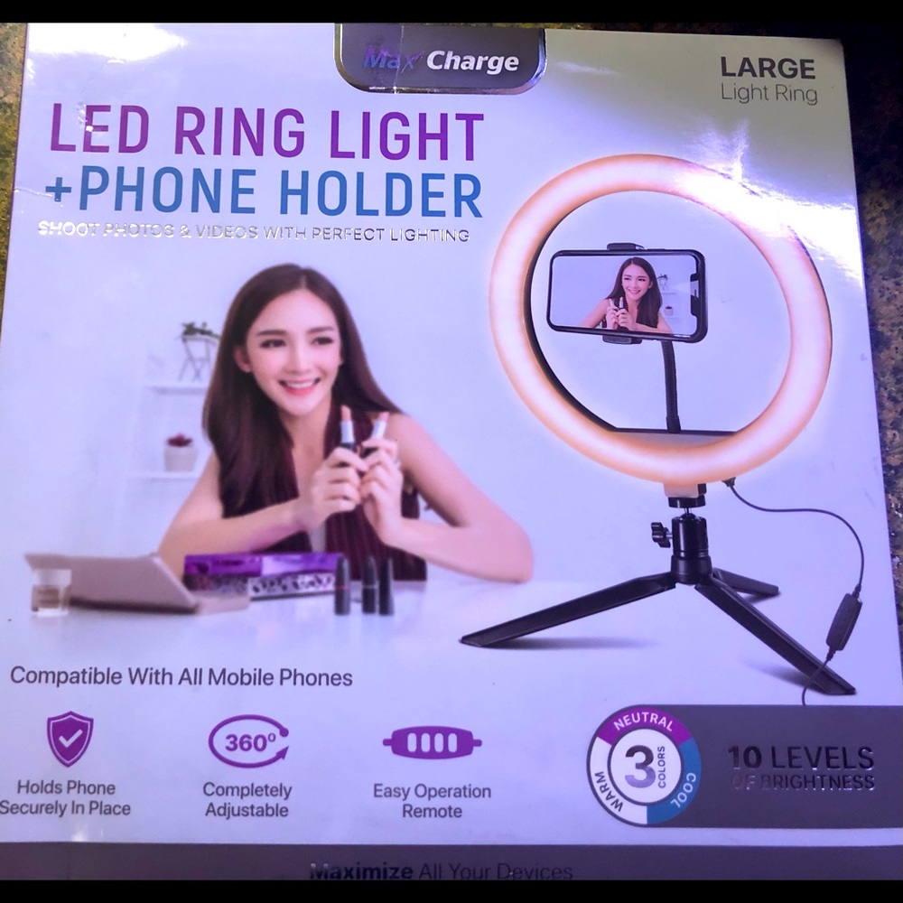 Led ring light + phone holder new in box